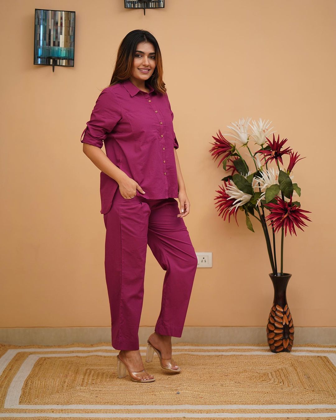 Solid Collar Cotton Co-ord Set