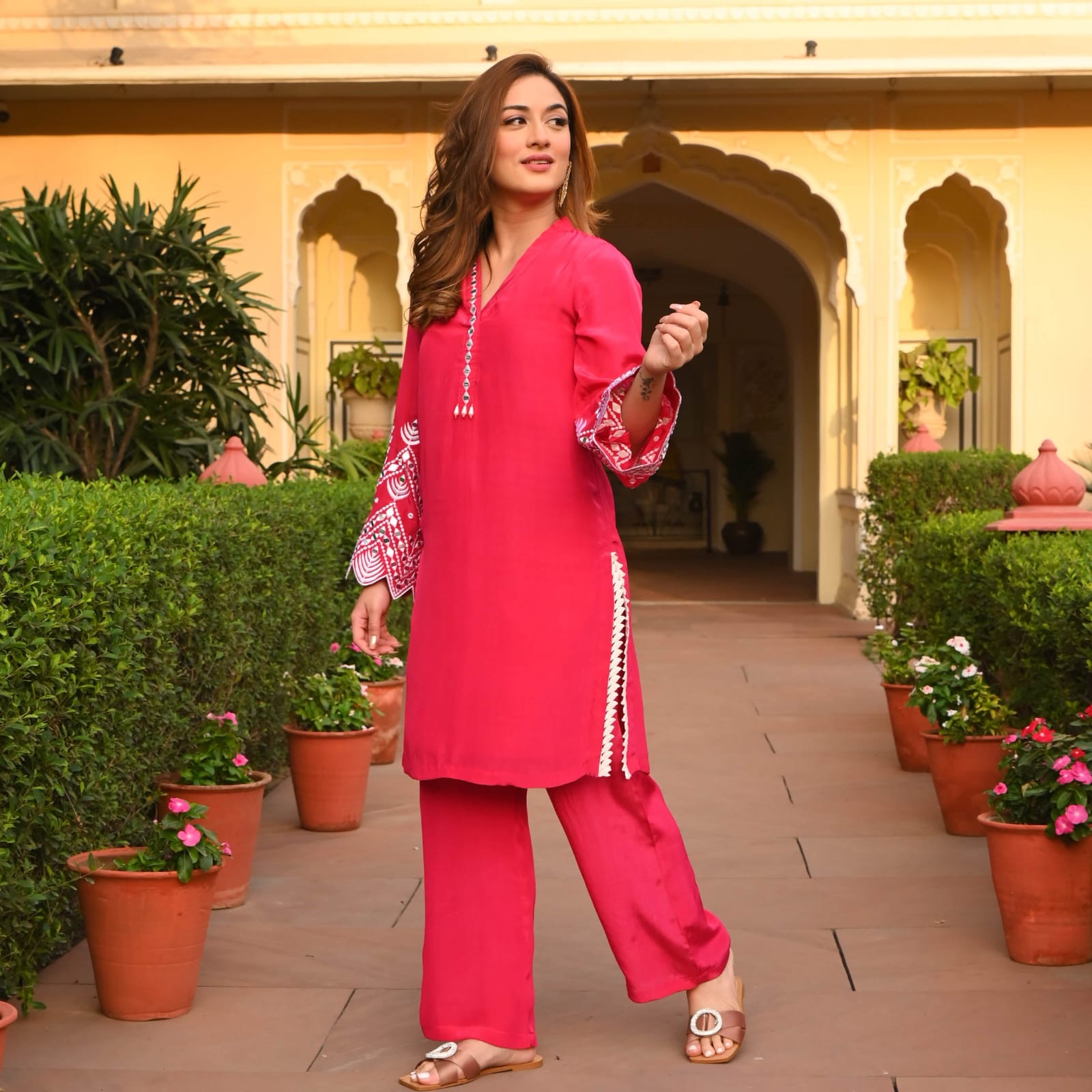 Beautiful Pink Embroidered Co-ord Set