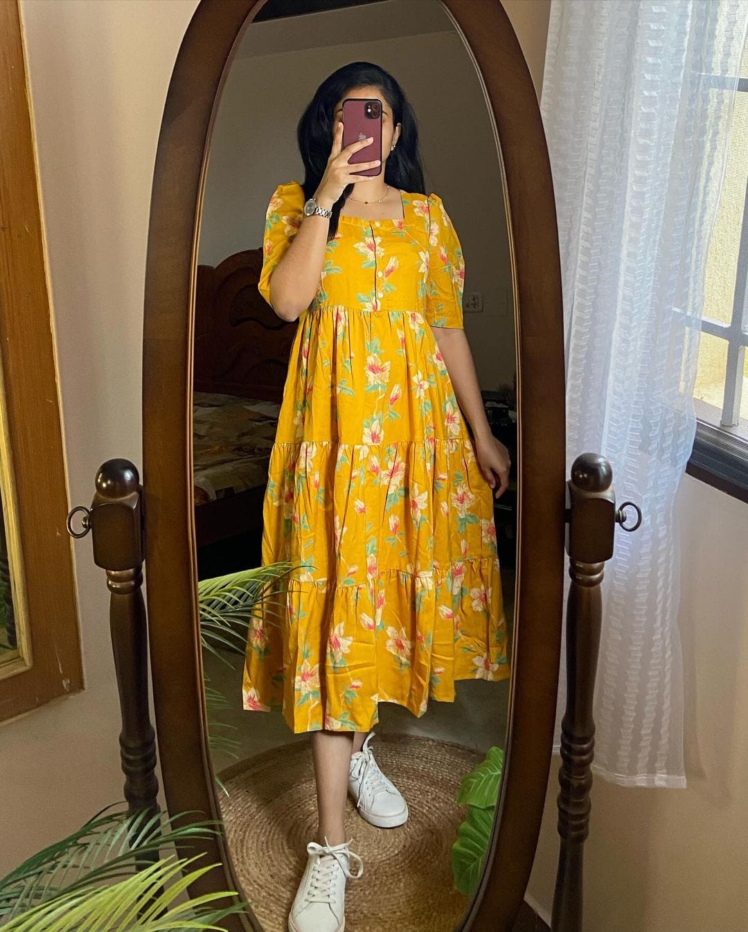 Beautiful Yellow Color Embroidery Midi Dress