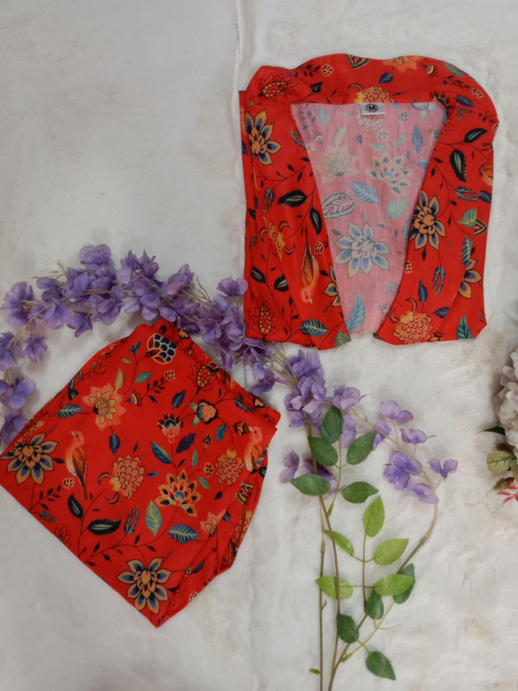 Beautiful Red Floral Designer Co-ord Set