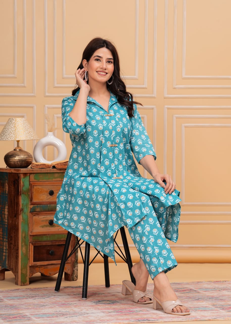 Stylish Blue Printed Co-ord Set