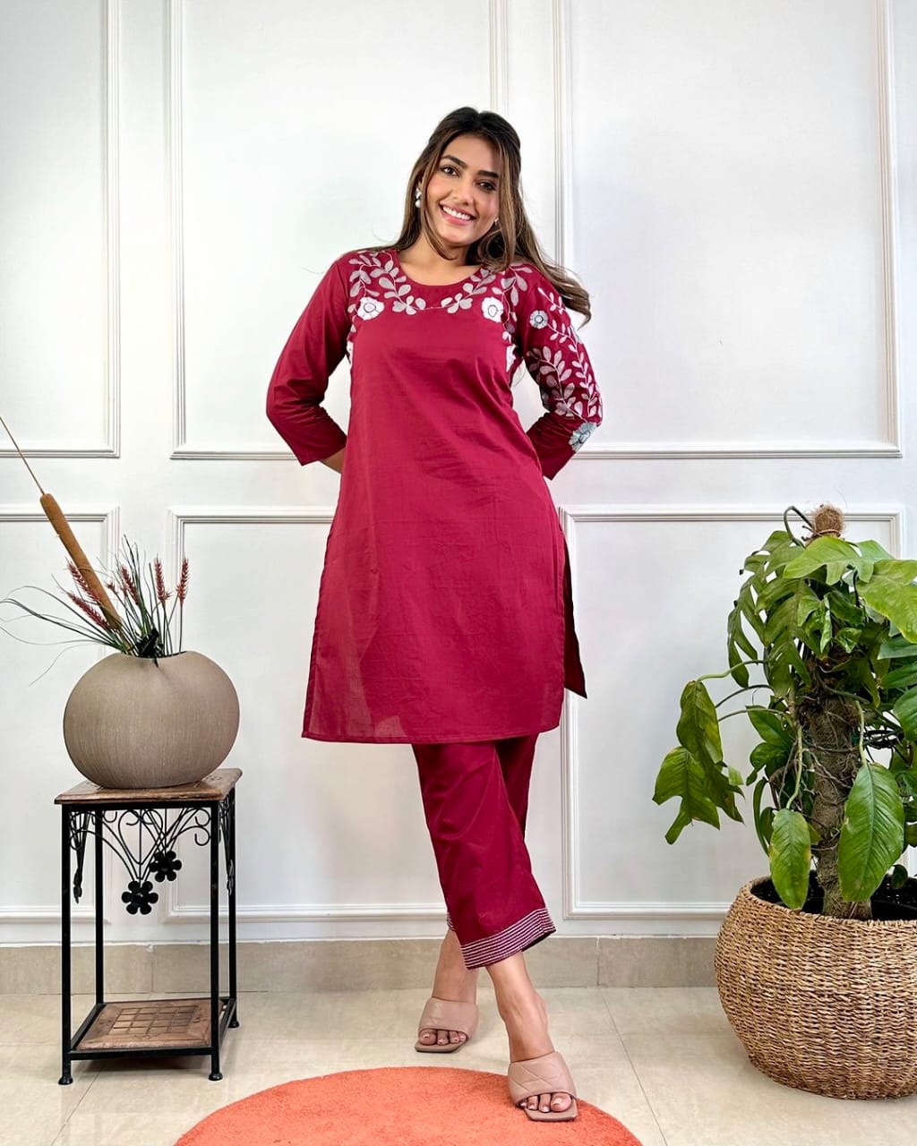Elegant Maroon Embroidered Co-ord Set