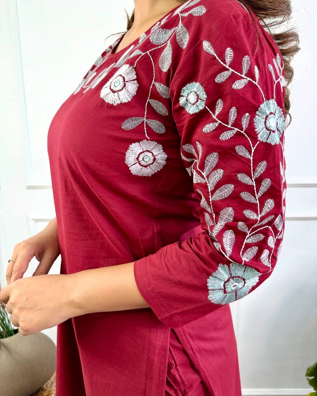 Elegant Maroon Embroidered Co-ord Set
