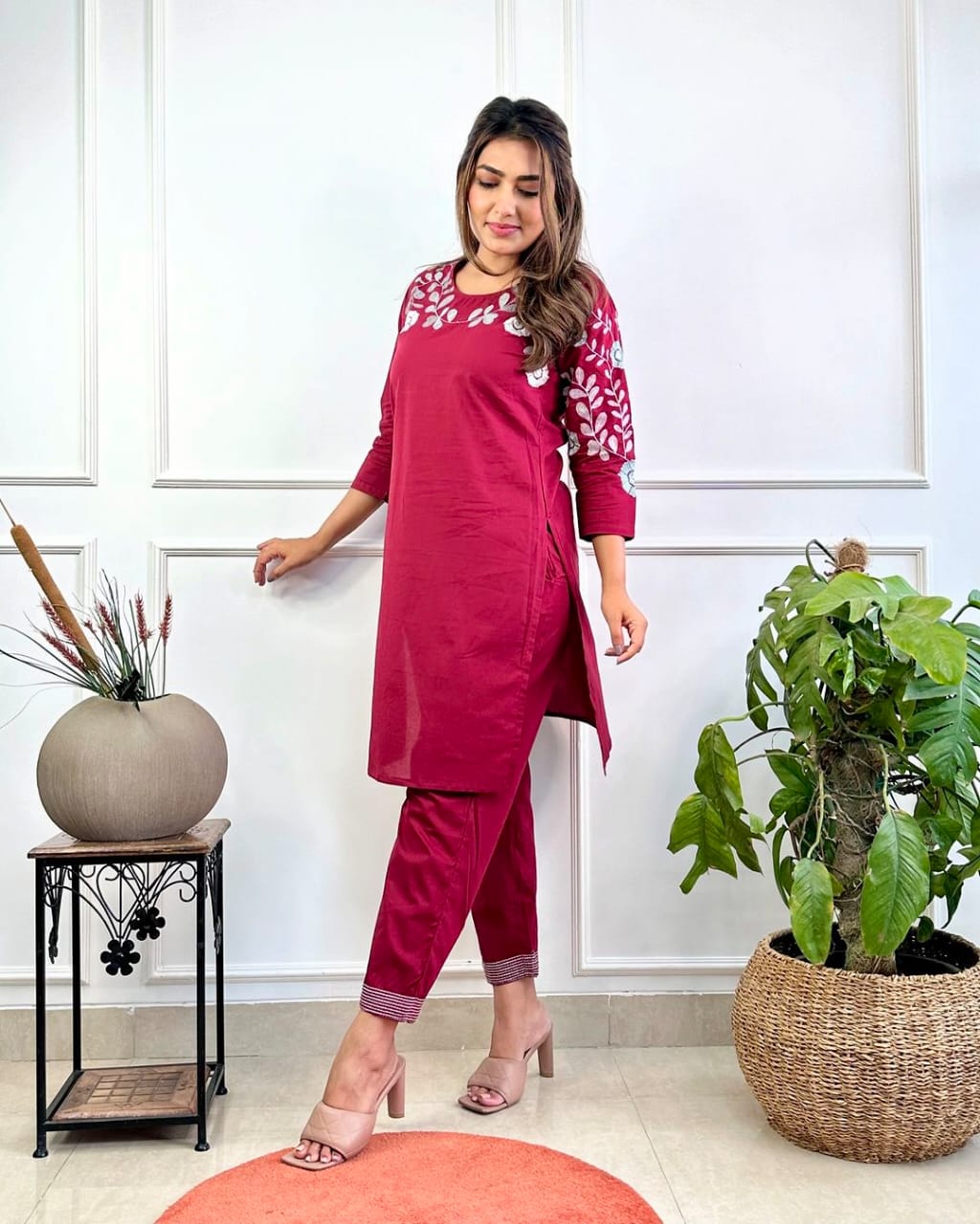 Elegant Maroon Embroidered Co-ord Set