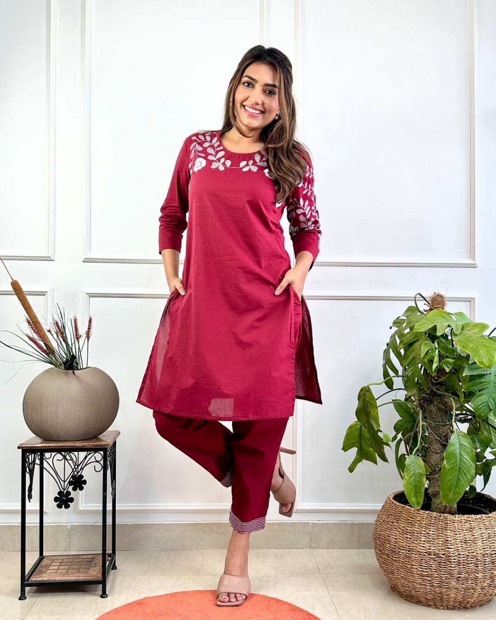 Elegant Maroon Embroidered Co-ord Set