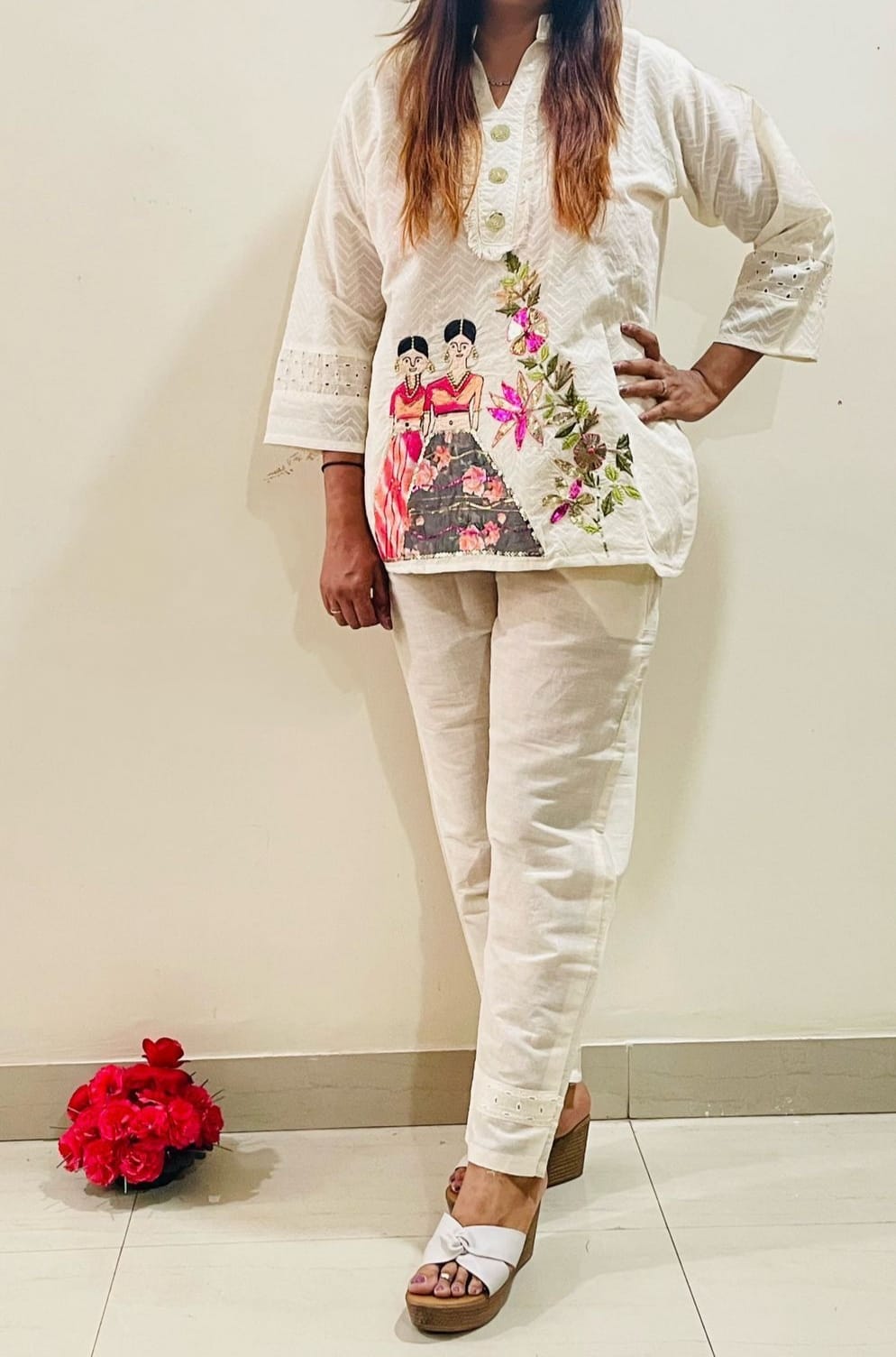 Designer White Soft Embroidered Co-ord Set