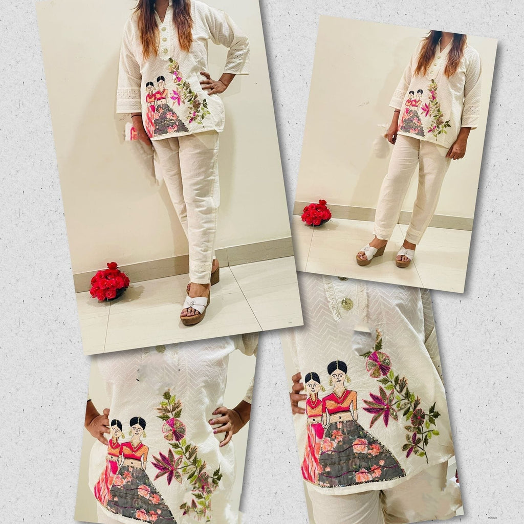 Designer White Soft Embroidered Co-ord Set
