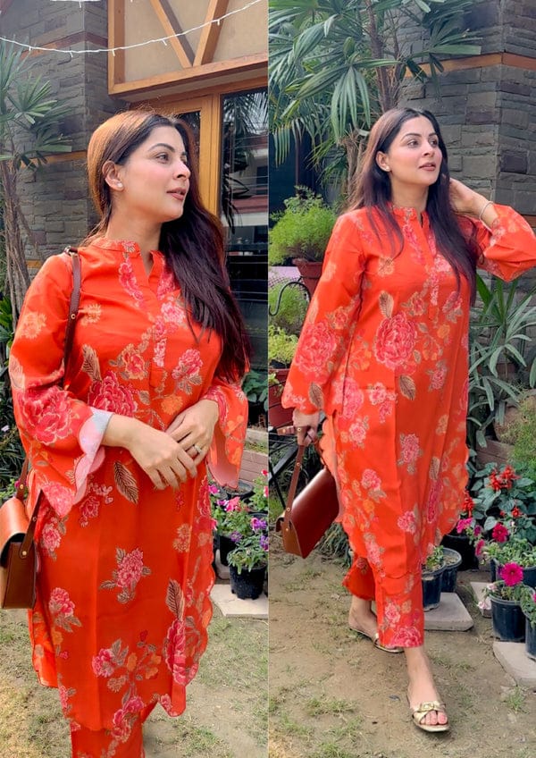 Floral Orange Printed Co-ord Set