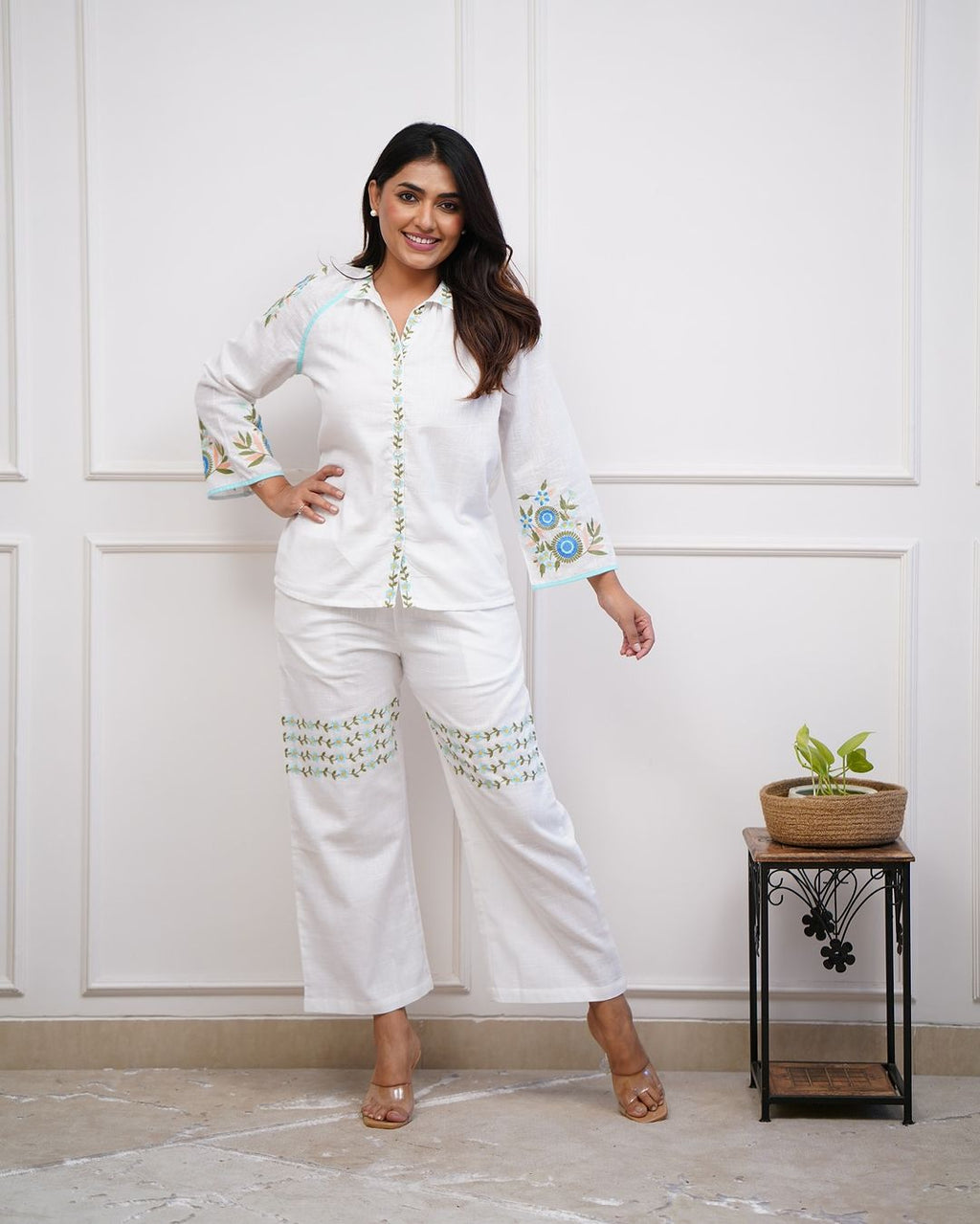 Premium White Floral Embroidered Co-ord Set