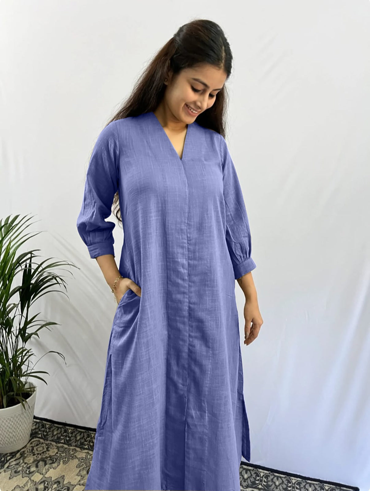 Classy V- Neck Solid Co-ord Set