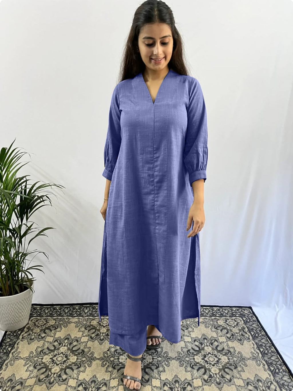 Classy V- Neck Solid Co-ord Set