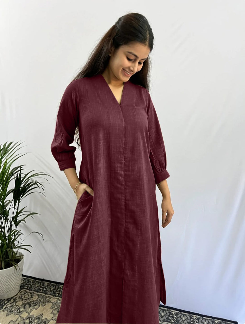 Classy V- Neck Solid Co-ord Set