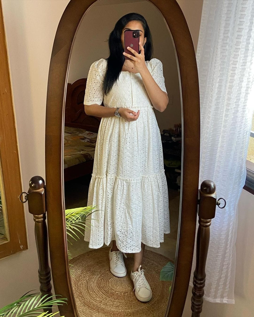Elegant White Embroidered Midi Dress