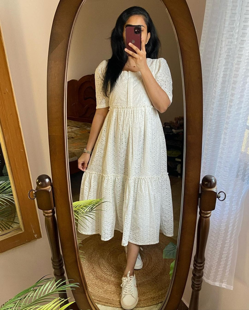 Elegant White Embroidered Midi Dress