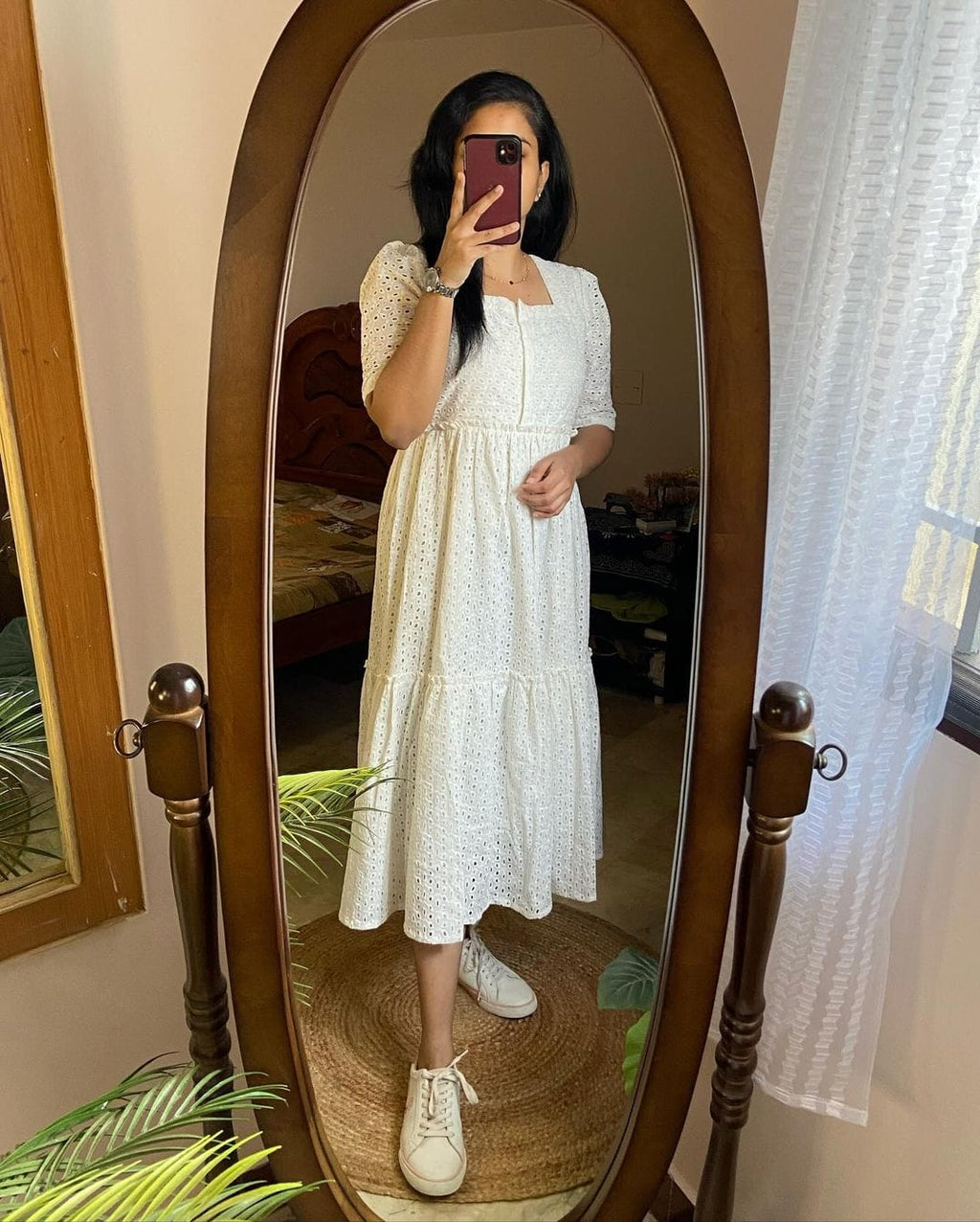 Elegant White Embroidered Midi Dress