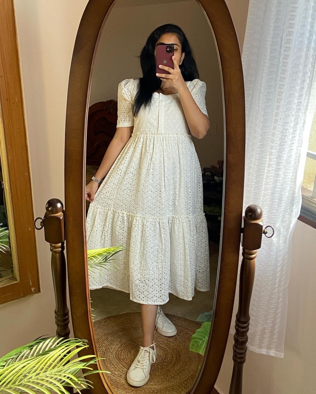 Elegant White Embroidered Midi Dress