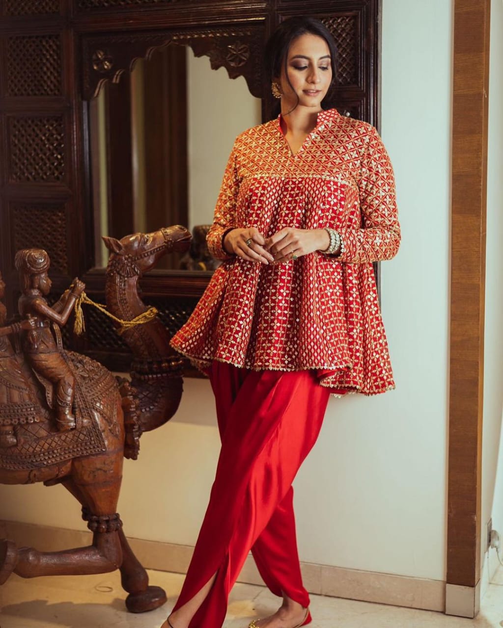 Elegant Red Designer Co-ord Set