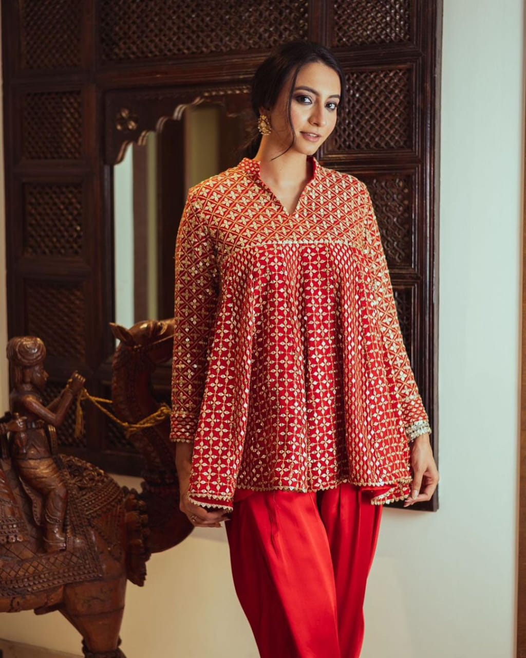 Elegant Red Designer Co-ord Set