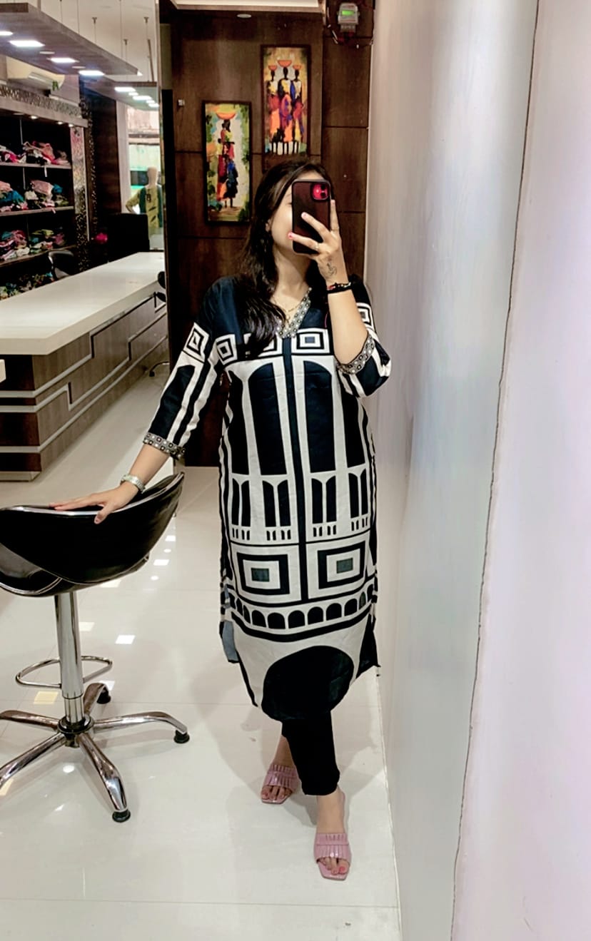 Black & white Muslin long Co-ord Set