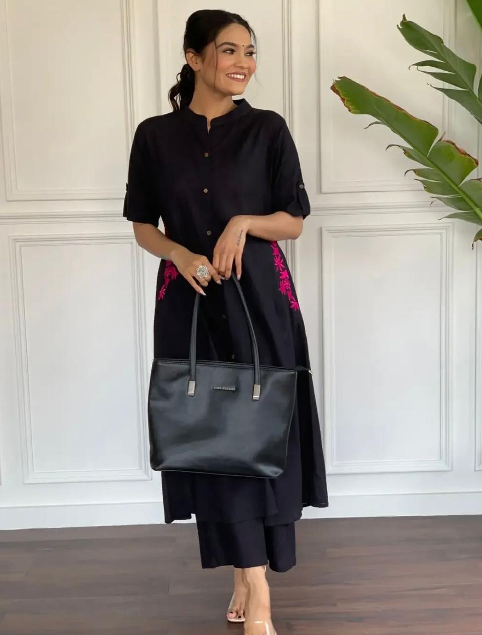 Premium A-line Black Embroidered Co-ord Set