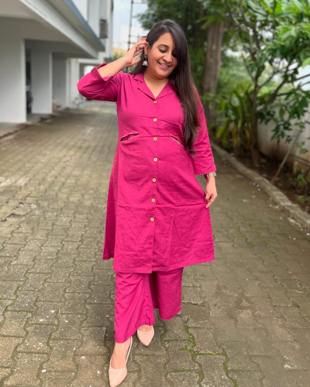 Monochrome Pink Embroidered Co-ord Set