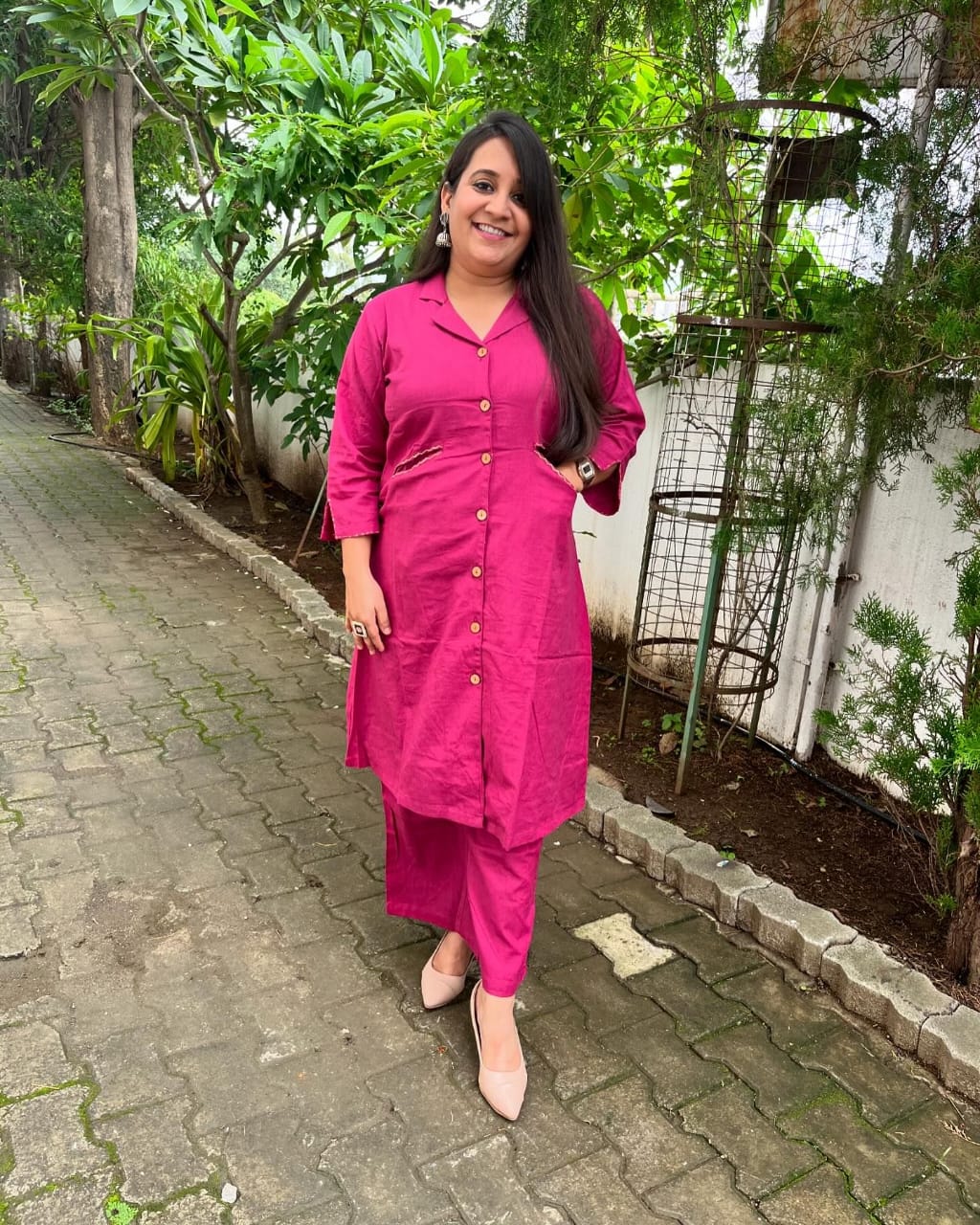 Monochrome Pink Embroidered Co-ord Set