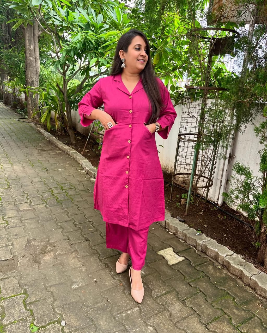 Monochrome Pink Embroidered Co-ord Set