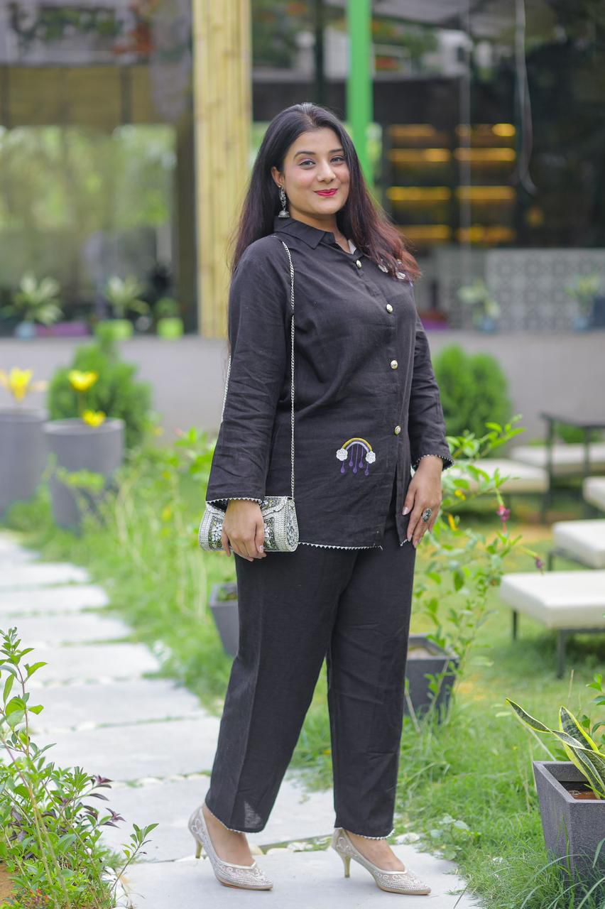 Elegant Z Black Embroidered Co-ord Set