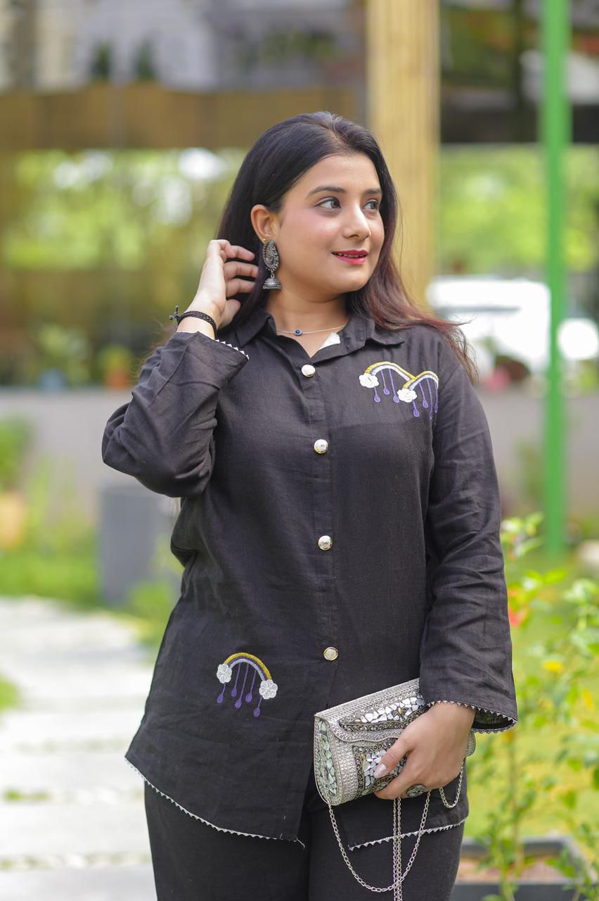 Elegant Z Black Embroidered Co-ord Set