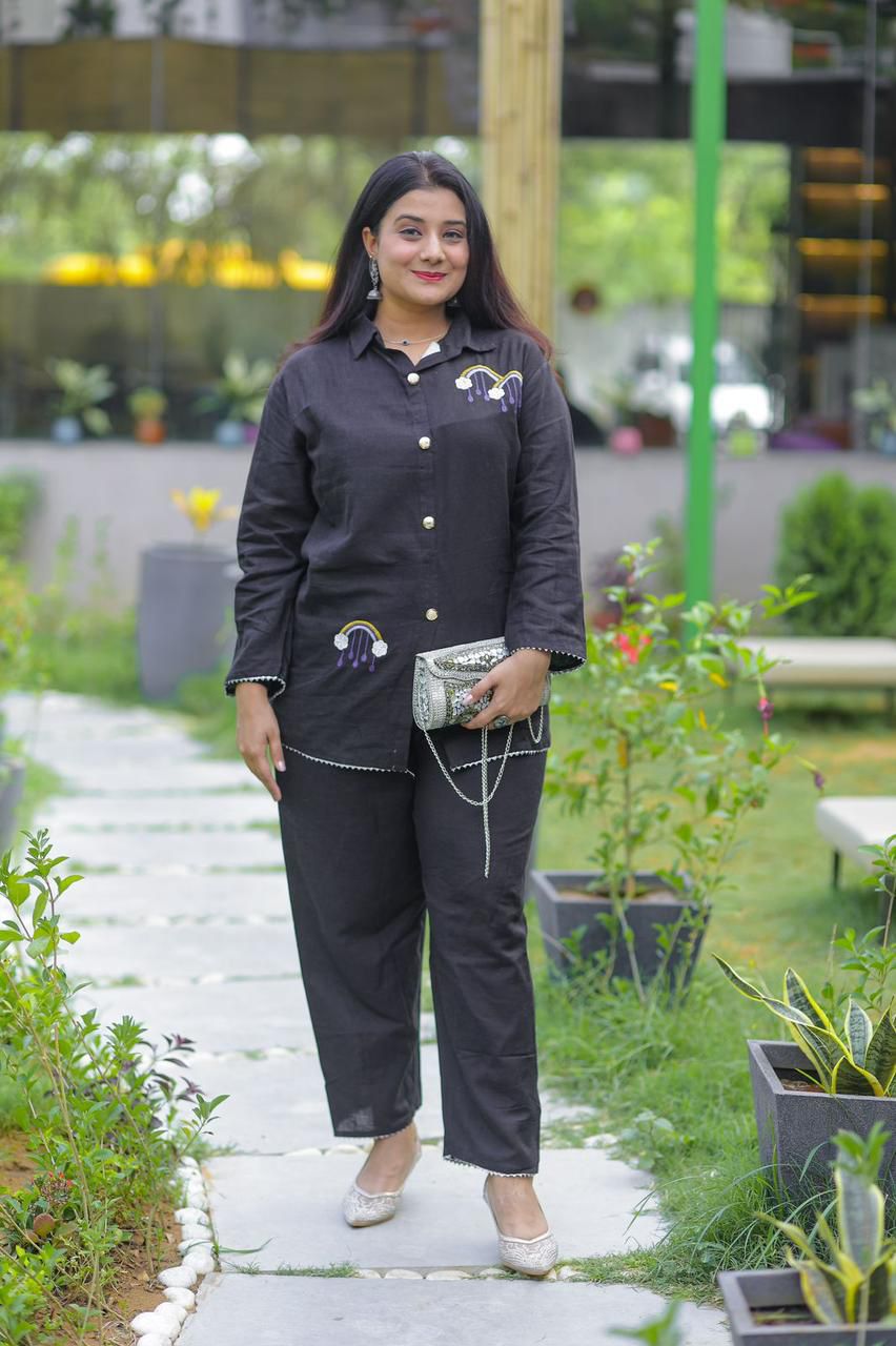 Elegant Z Black Embroidered Co-ord Set