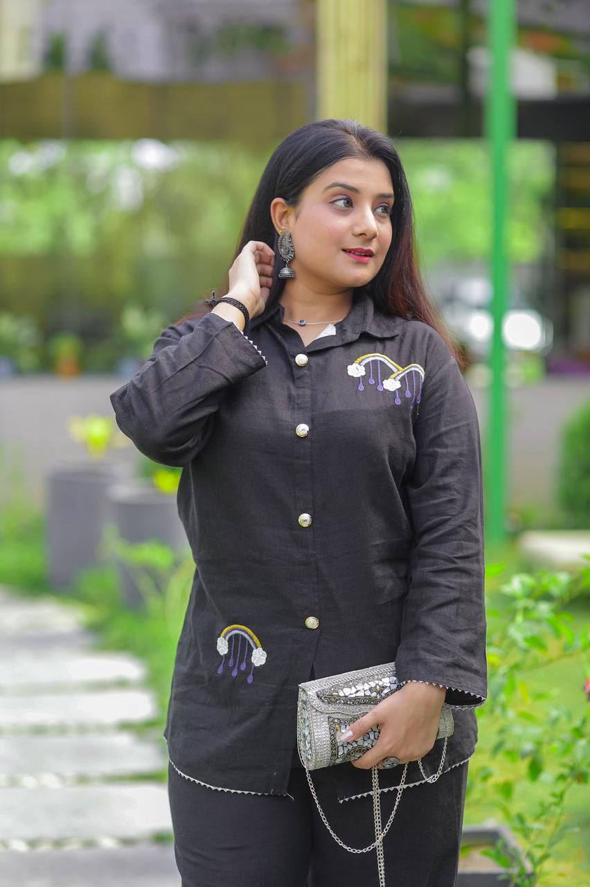 Elegant Z Black Embroidered Co-ord Set