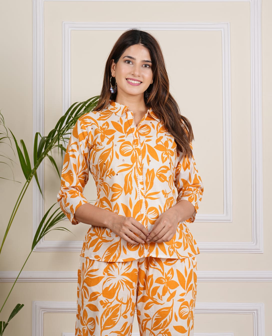 Floral Orange Embroidered Co-ord Set