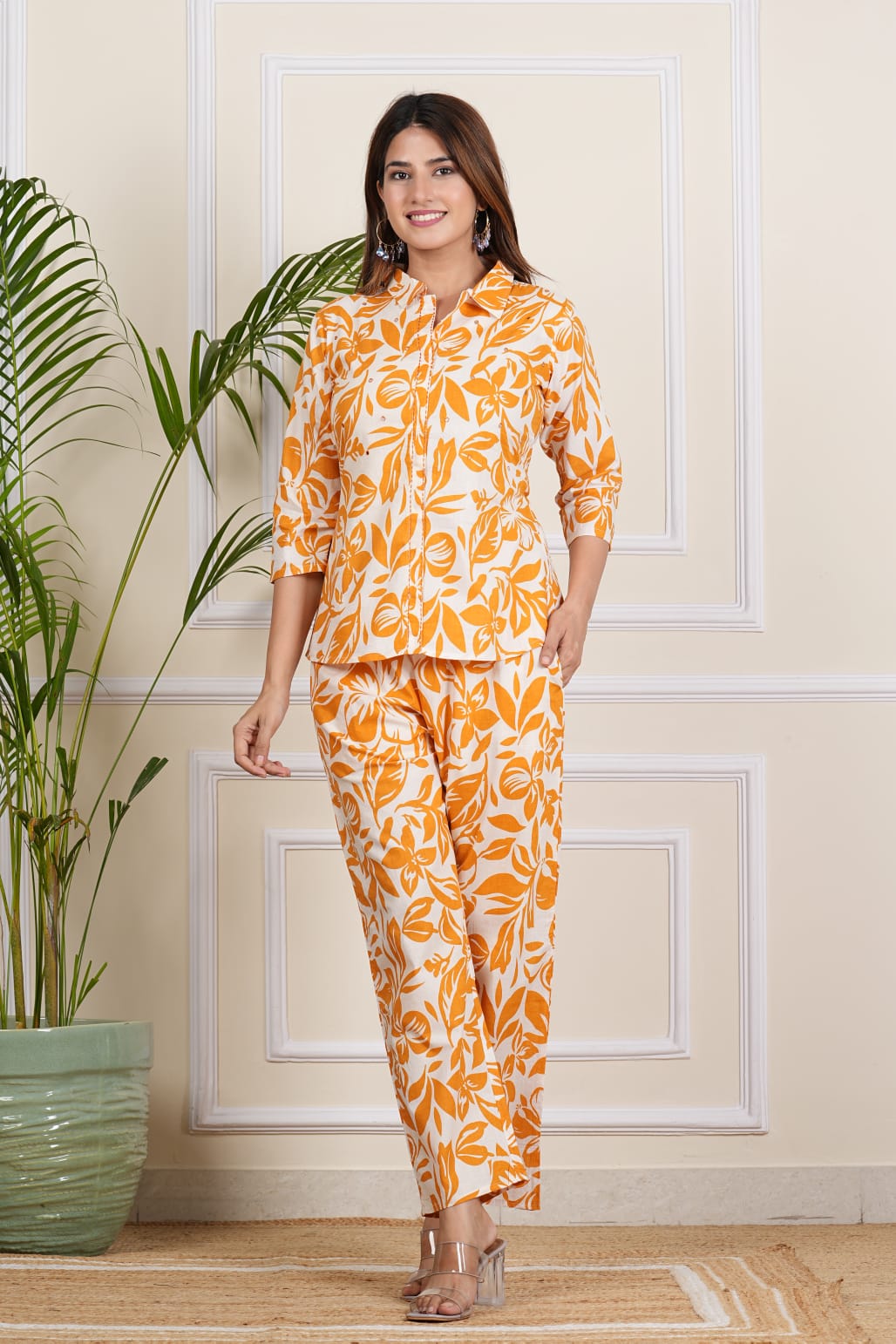 Floral Orange Embroidered Co-ord Set