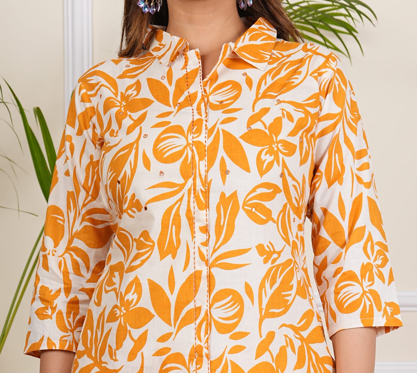 Floral Orange Embroidered Co-ord Set