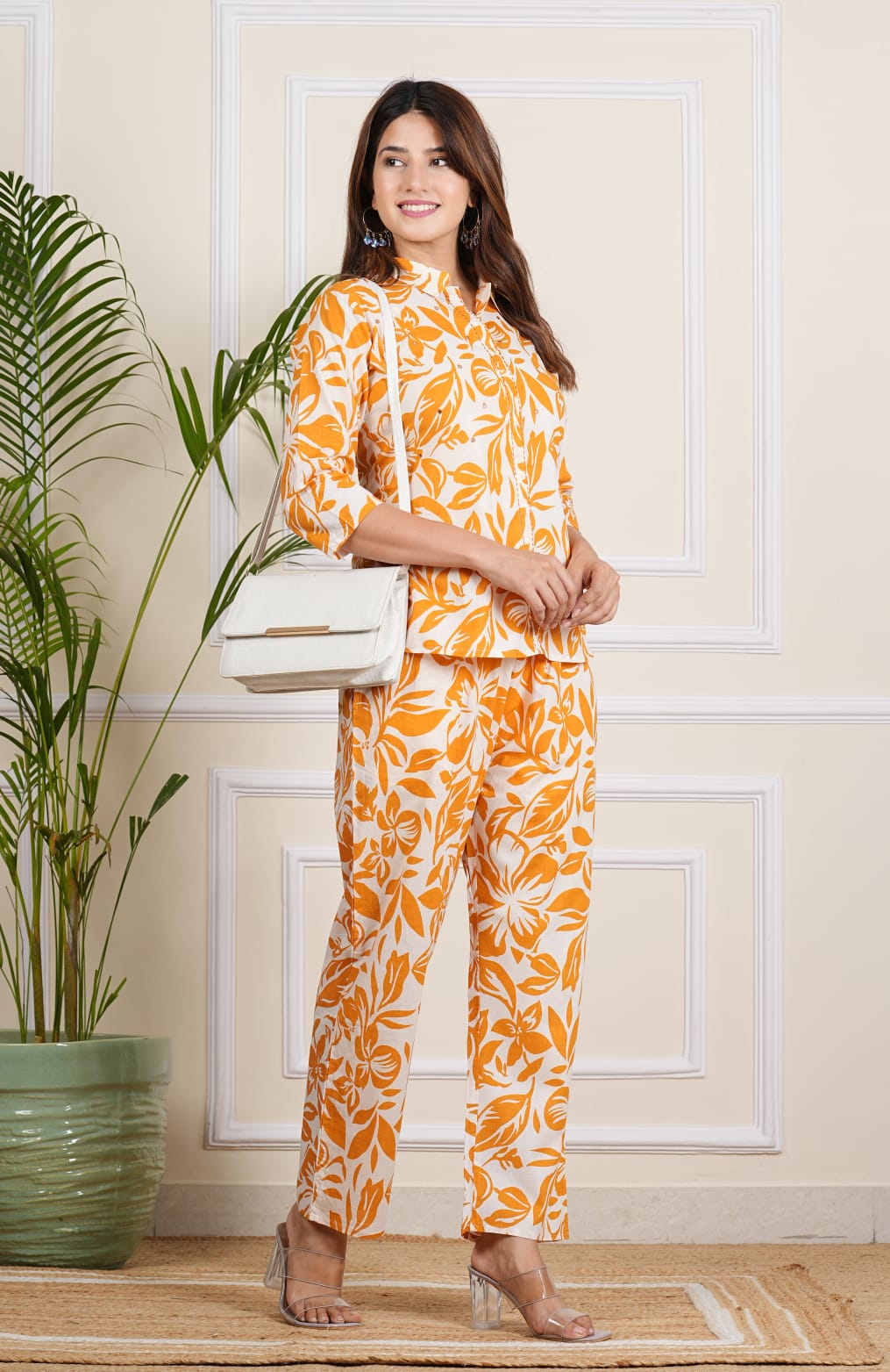 Floral Orange Embroidered Co-ord Set
