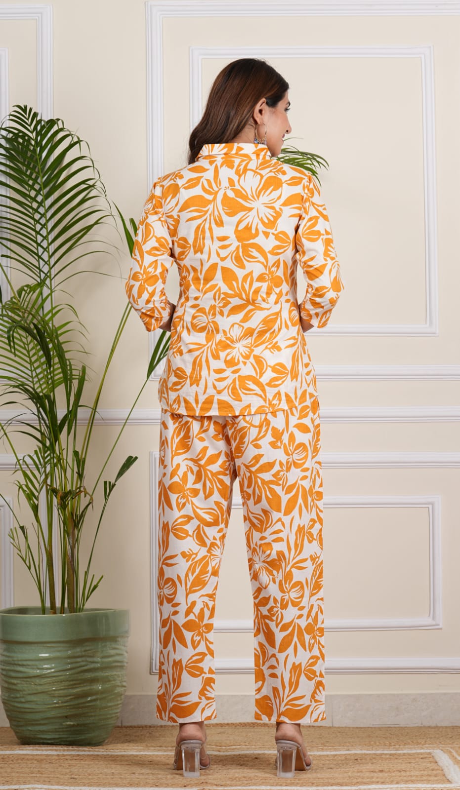 Floral Orange Embroidered Co-ord Set