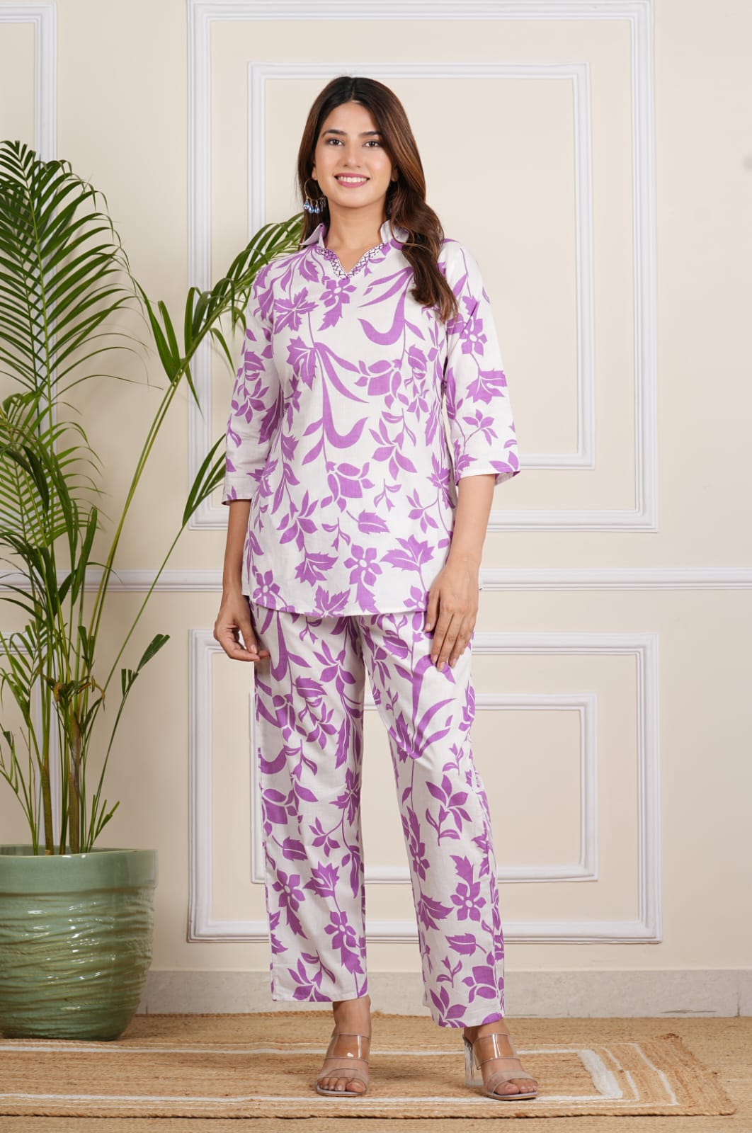 Floral Purple Embroidered Co-ord Set