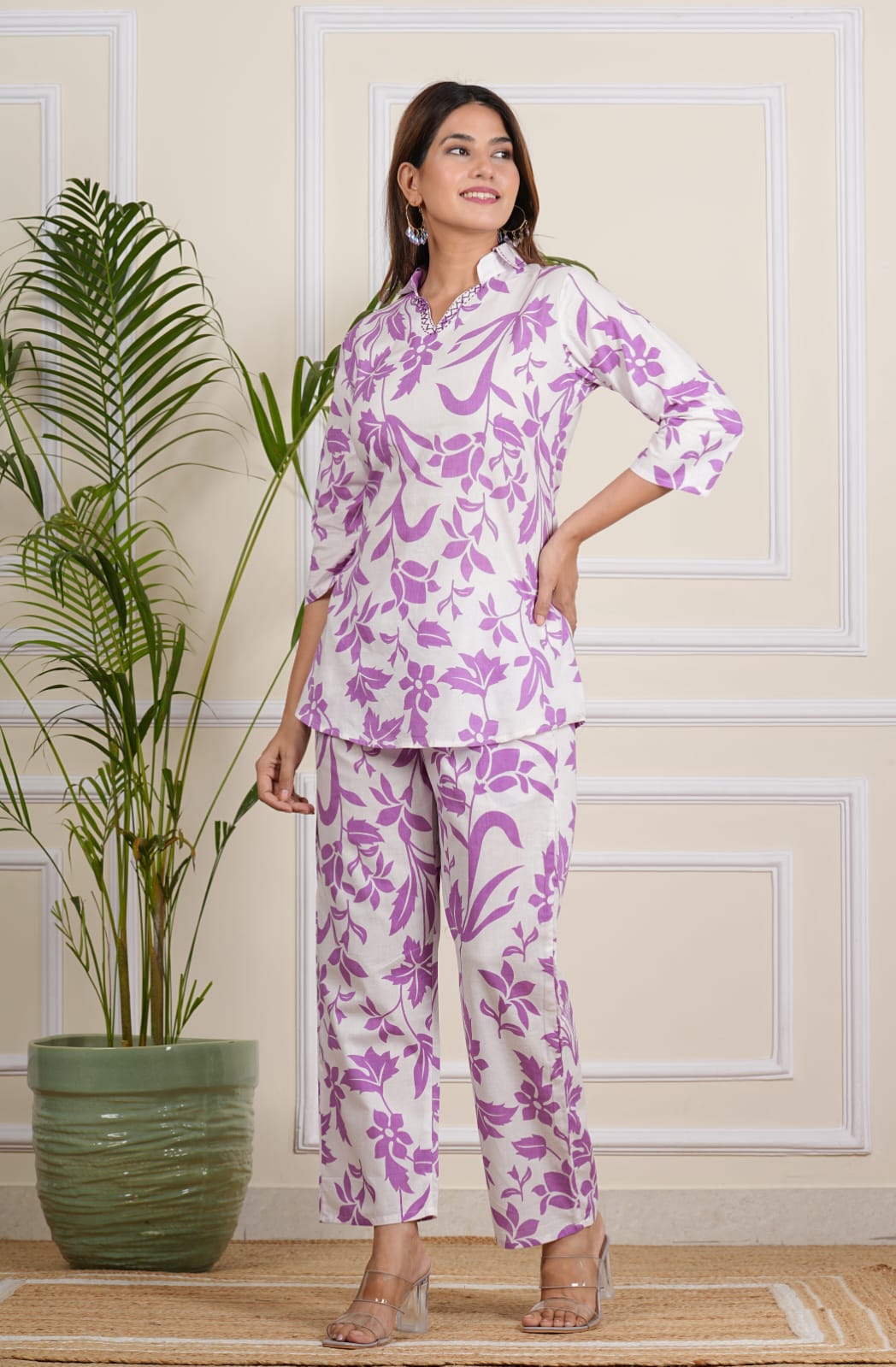 Floral Purple Embroidered Co-ord Set