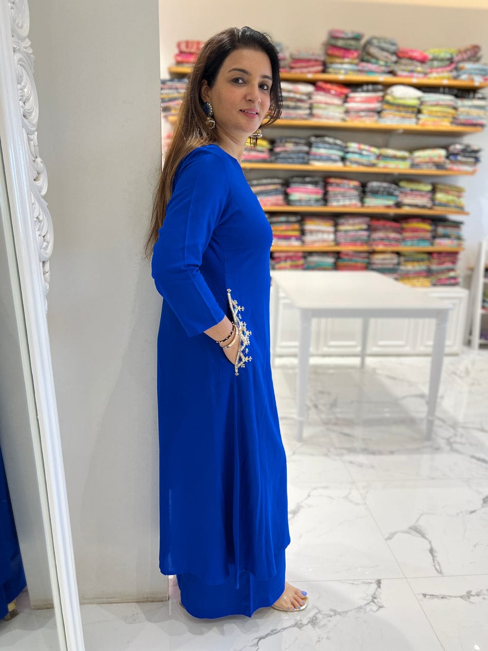 Blue Long Embroidered Co-ord Set