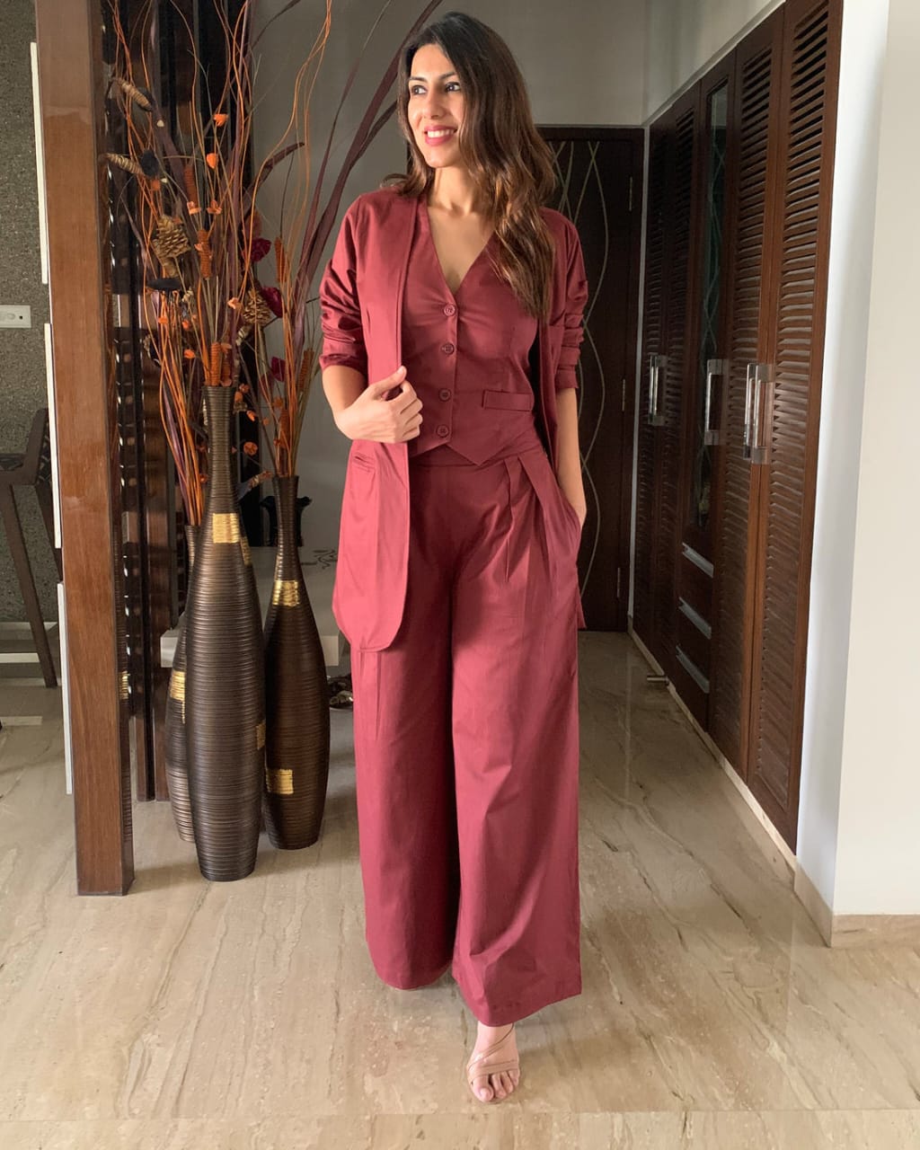 Solid Stylish 3 Piece Co-ord Set