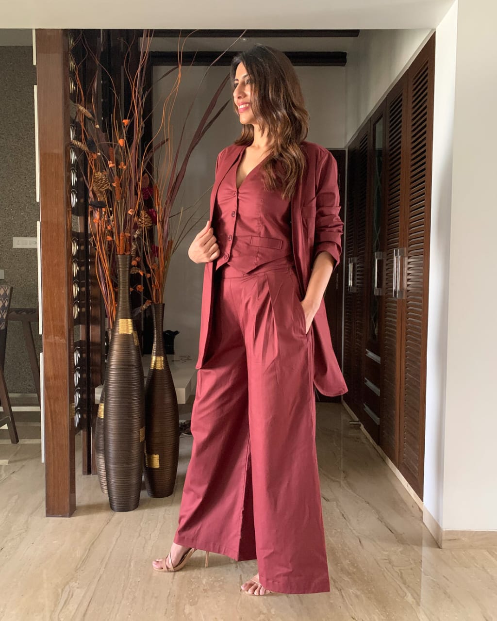 Solid Stylish 3 Piece Co-ord Set