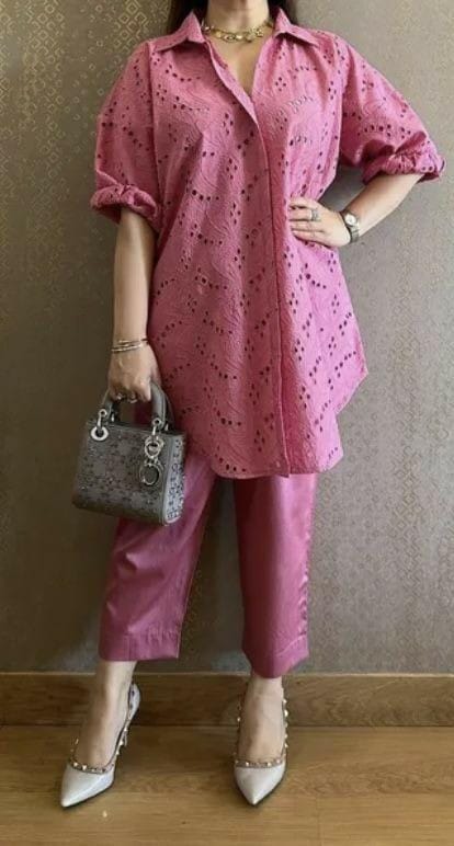 Schiffli Purple Embroidered Co-ord Set