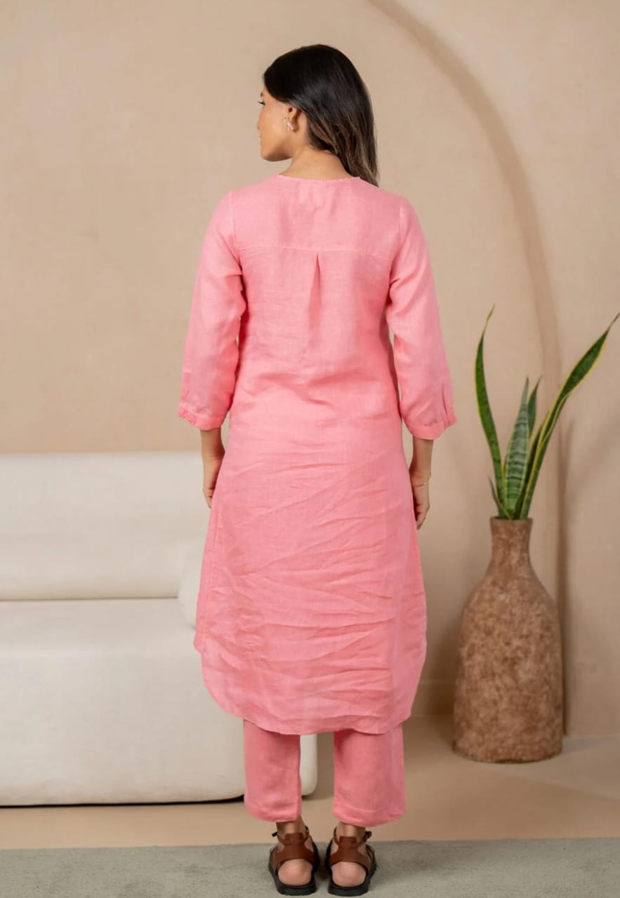 Elegant Peach Lightweight Embroidered Co-ord Set