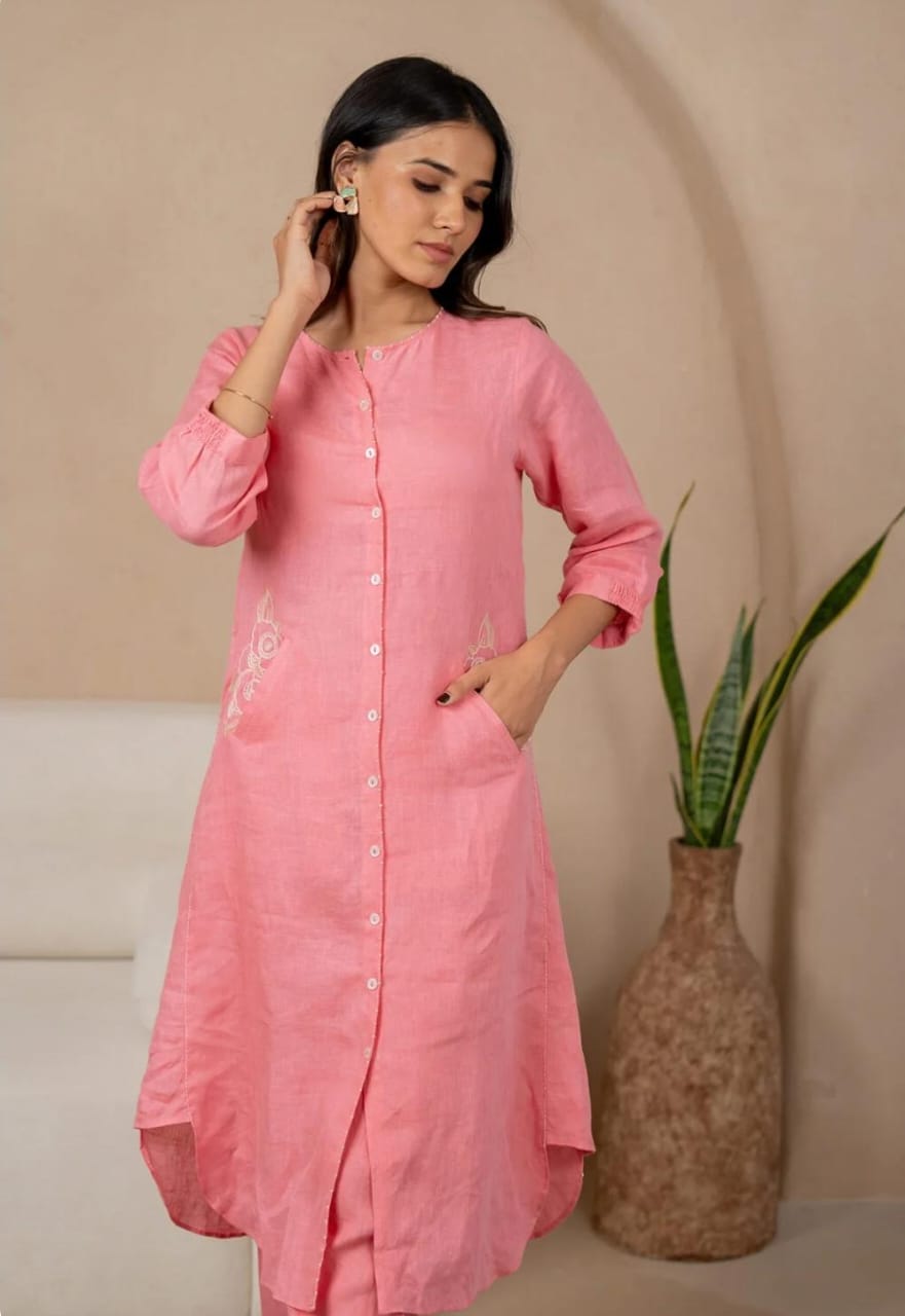 Elegant Peach Lightweight Embroidered Co-ord Set