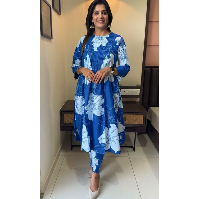 Designer Blue Floral Printed Co-ord Set
