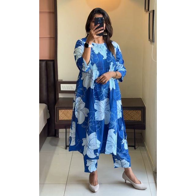 Designer Blue Floral Printed Co-ord Set