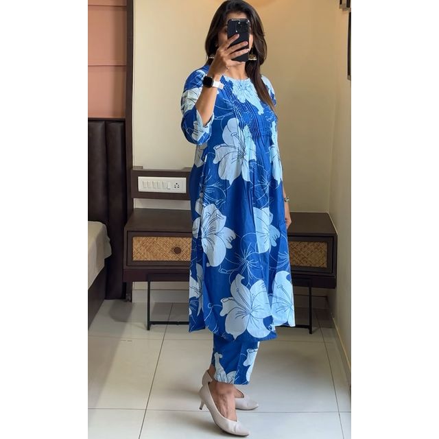 Designer Blue Floral Printed Co-ord Set