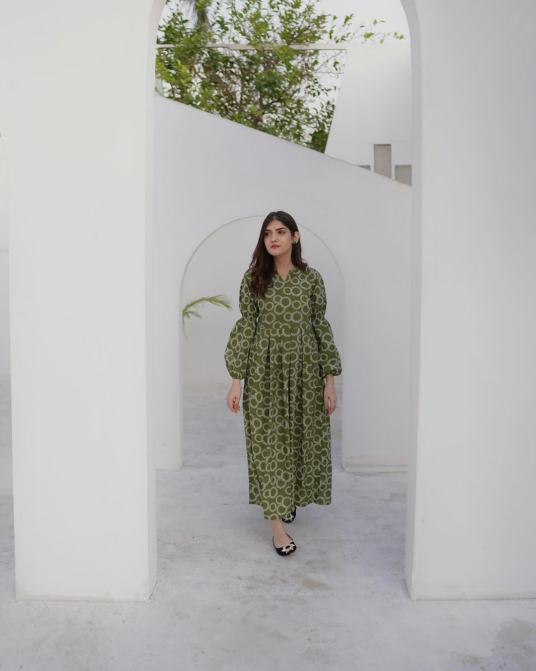 Designer Green Embroidered Midi Dress