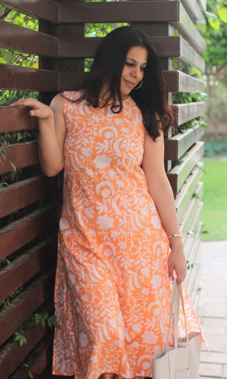 Elegant Orange Floral Printed Co-ord Set