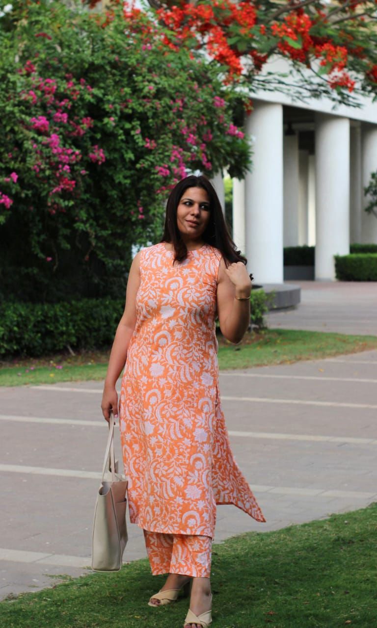 Elegant Orange Floral Printed Co-ord Set
